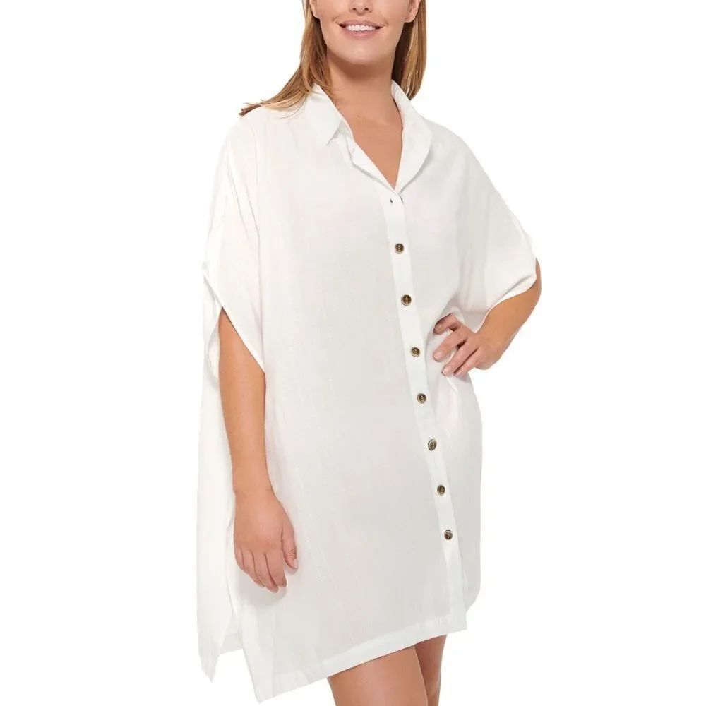 Dotti Royal Belize Shirtdress Swim Cover Up White Small NWT